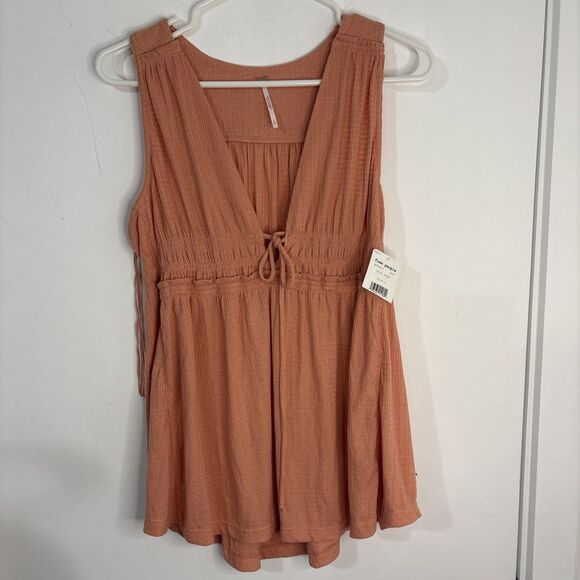 Free People Boho Beach Bound Orange V-Neck Tank Top Size Small New With Tags - Picture 1 of 11